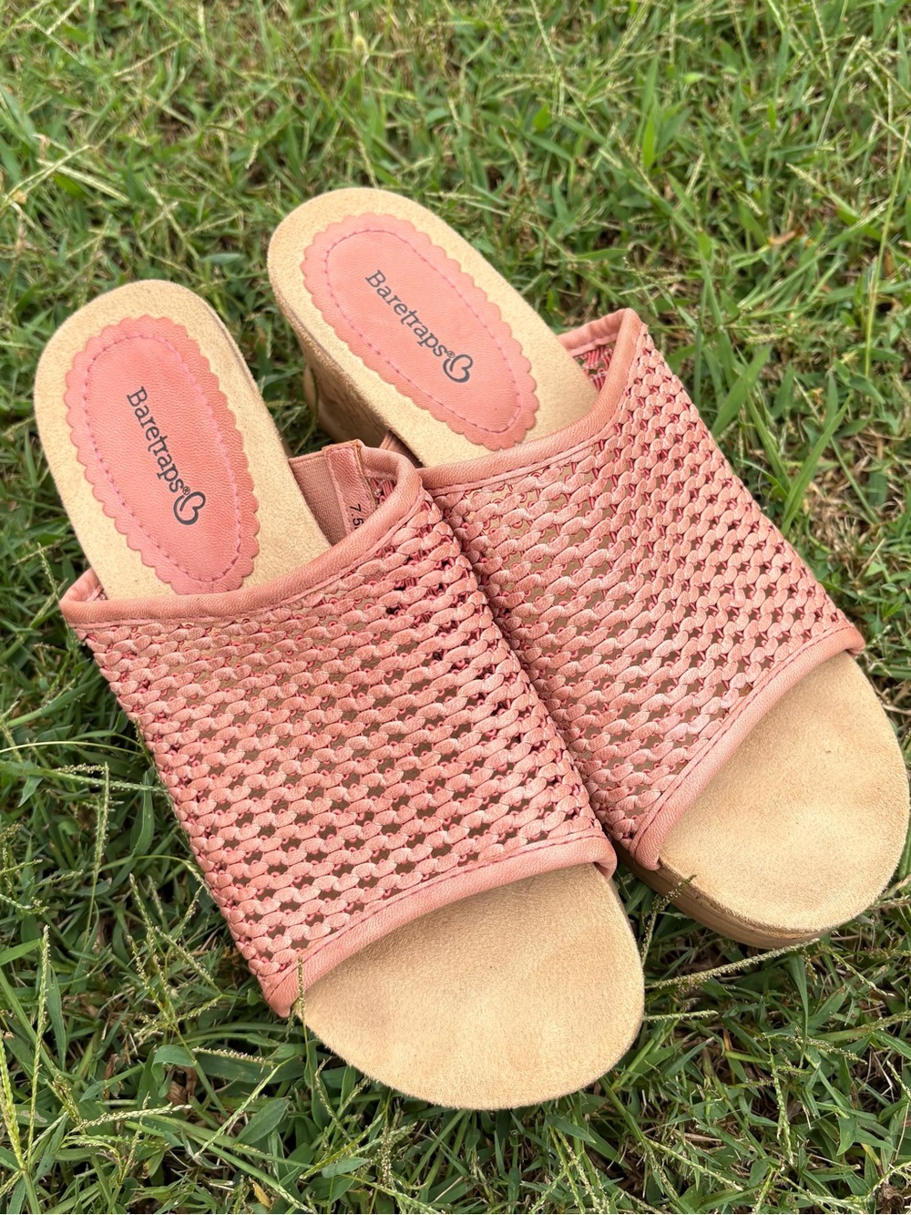 BareTraps Coral-Pink Woven Slide Mules